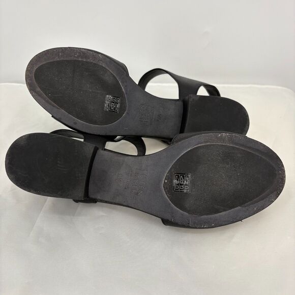 Eileen Fisher Pebbled Leather Slingback Block Heel Sandals, Sz 9.5 Black Classic - Picture 7 of 9